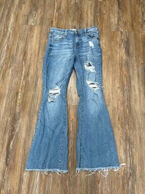 Celebrity Pink Distressed Flared Jeans - Juniors Size 9(28"x30") - Cotton Blend